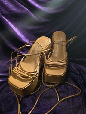 So Me Tan Lace-Up Platform Sandals